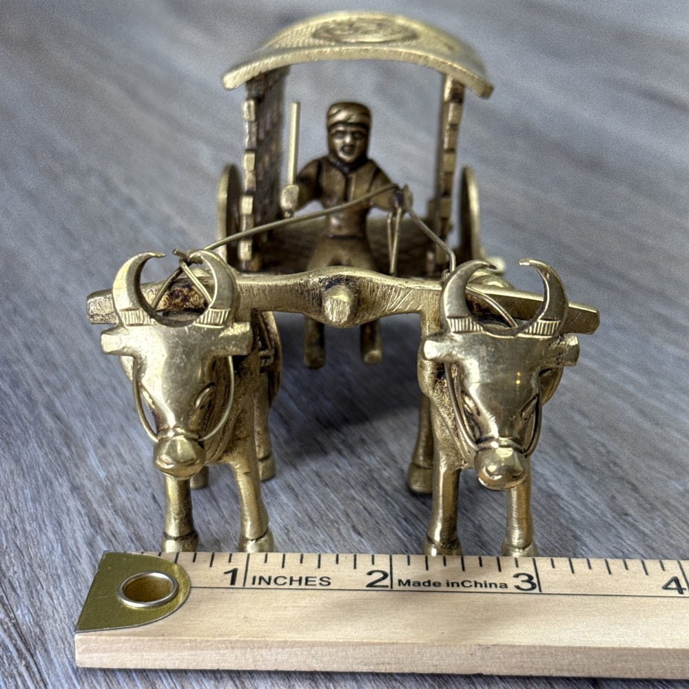 VTG Brass Bullock Cart Traditional India Craftsmanship Design~ 7" x 3.5" x 3.25" - Picture 15 of 16